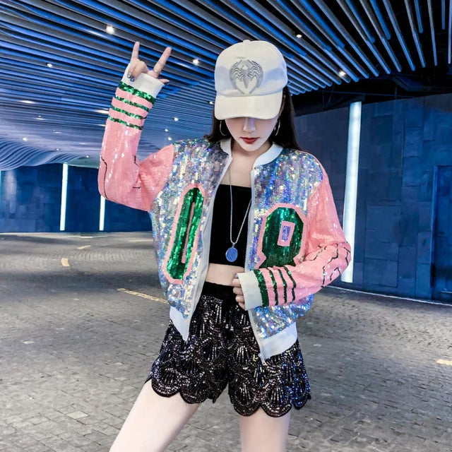 Harajuku Style Sequin Patchwork Jacket for Women