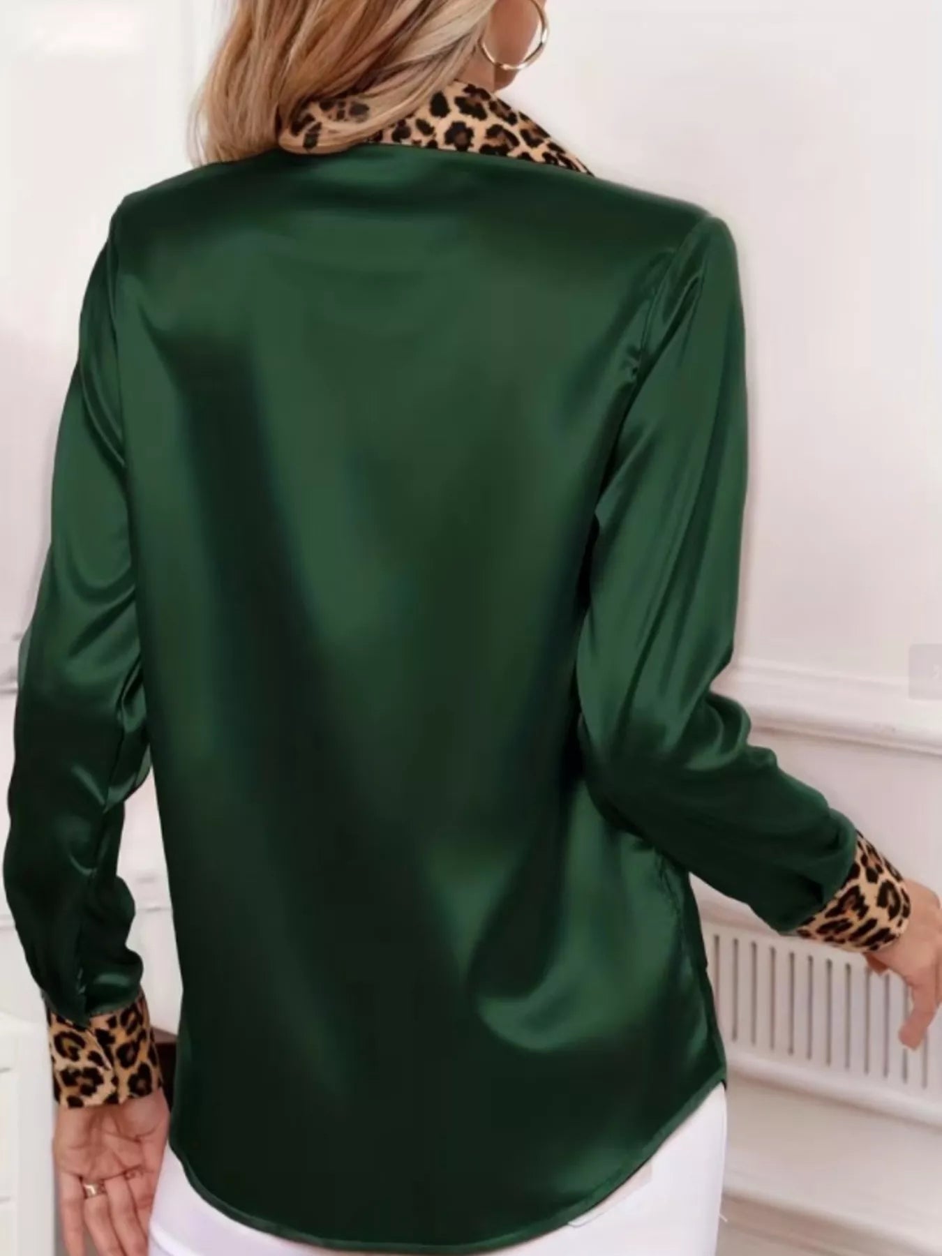 Leopard Trim Button Up Shirt