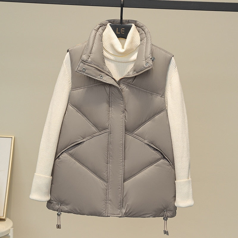 Playful Stand Collar Vest Coat for Ladies