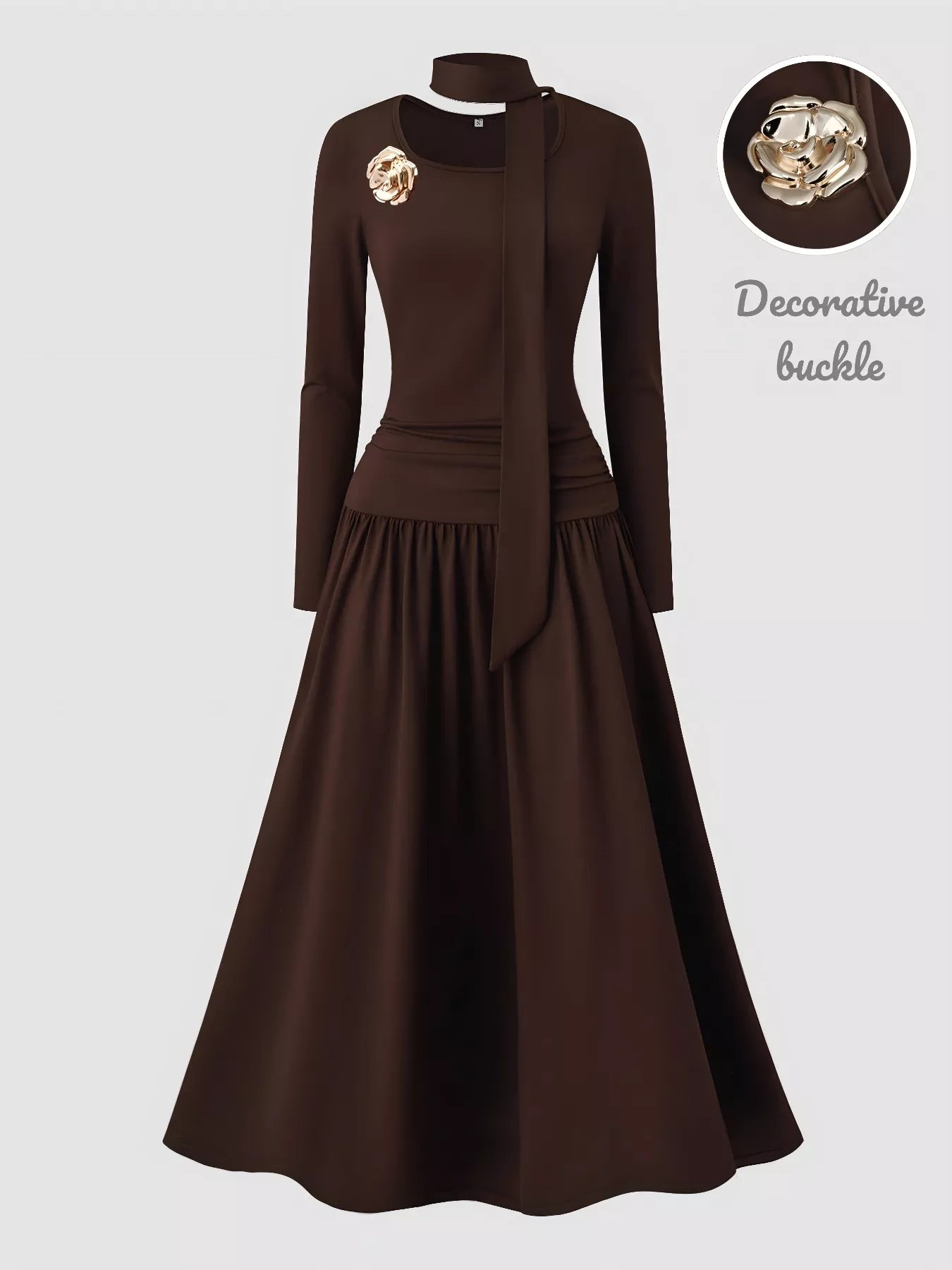 Long Sleeve A-Line Dress with Scarf