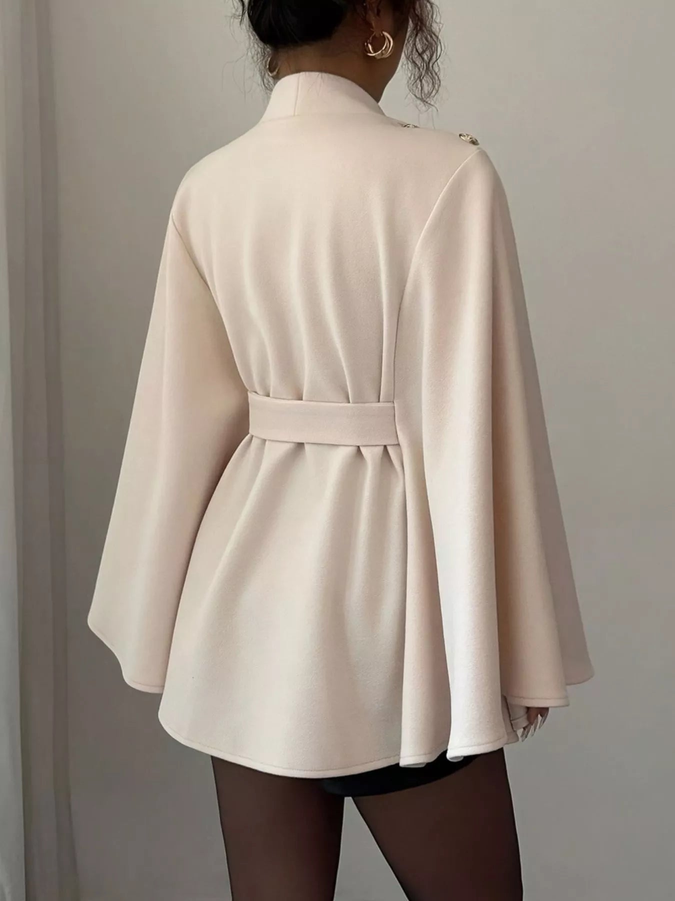 Mock Neck Batwing Sleeve Cape Outerwear