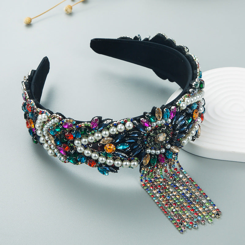 Hair Hoop Fashion French Palace Style Pearl Tassel Bangs Hair Cave High Quality Temperament All-Match Hair Hoop Hair Accessories
