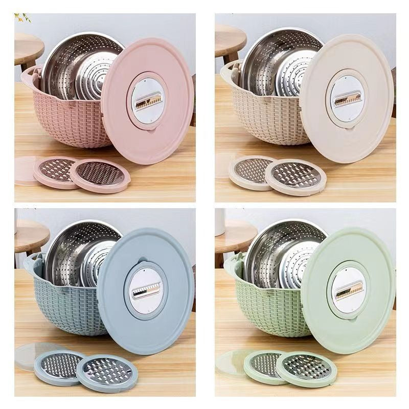 Stainless steel water filter basin household rotatable double layer vegetable washing and draining basket stainless steel line