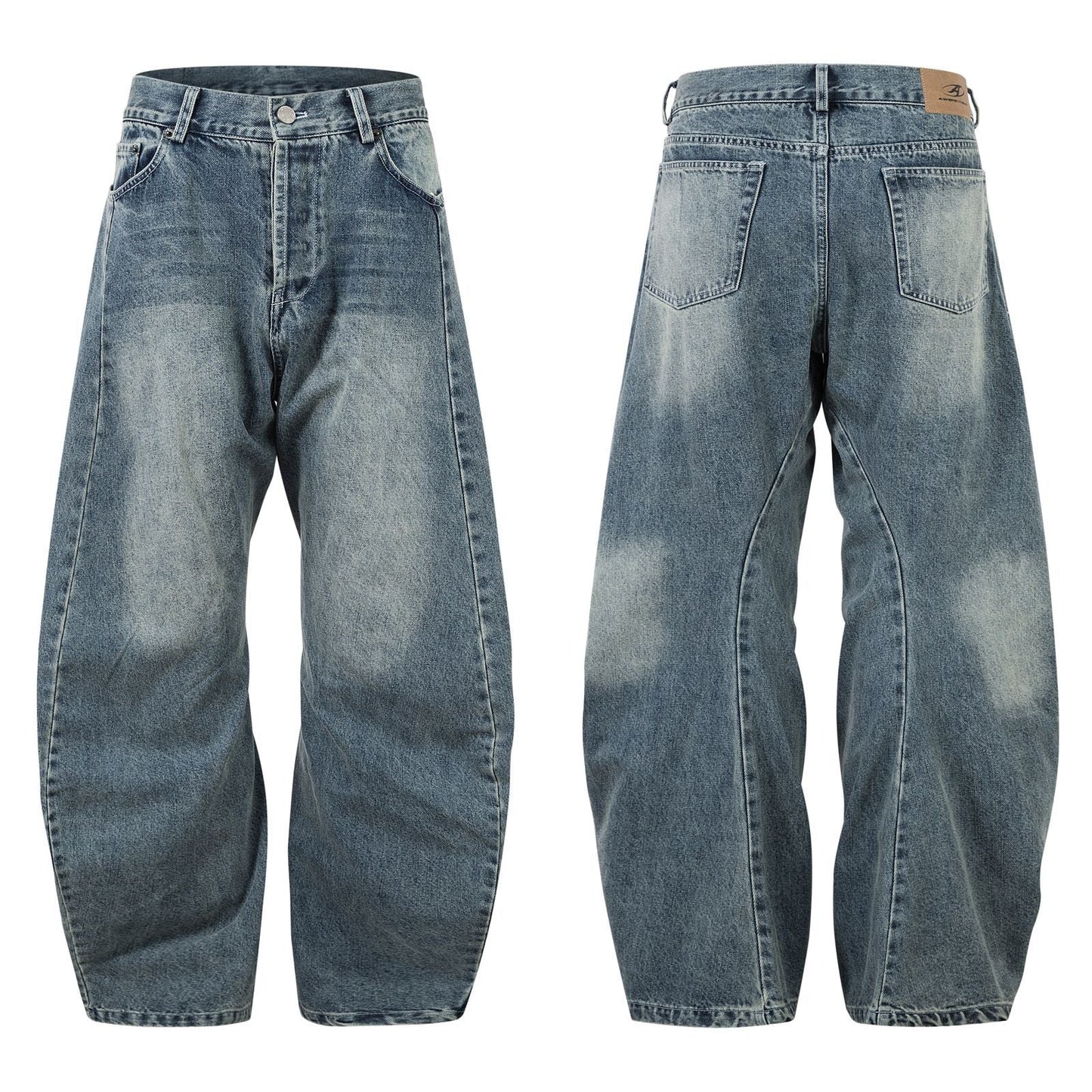 Harajuku-Style Washed Blue Denim Loose Fit Jeans