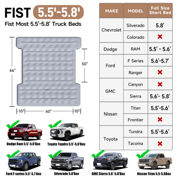 Umbrauto Built-in Pump Truck Bed Air Mattress for 5.5-5.8ft Auto Inflate Short Truck Bed Air Mattress 2.0