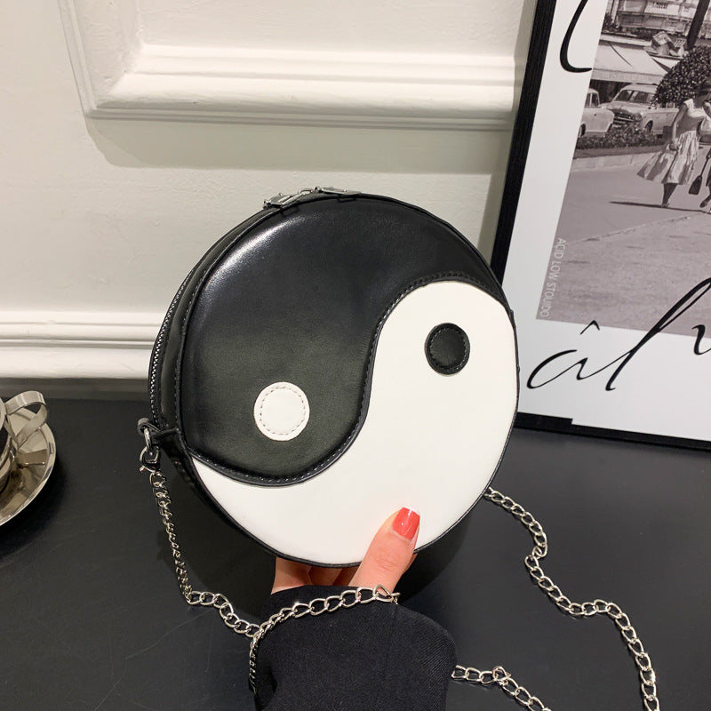 Black and White Yin Yang Round Bag - Casual Messenger
