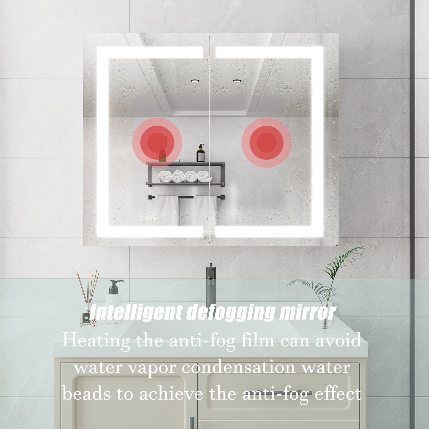 36 x 30 inch Medicine Cabinet with LED Vanity Mirror Anti-Fog Recessed or Surface Mount Waterproof DimmableAluminum 3000K~6000K Lighted Double Door Bathroom Cabinet with Touch Switch