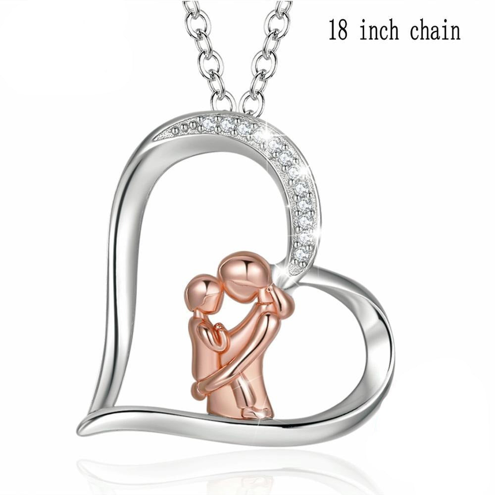 925 Sterling Silver Popular Mother and Daughter Heart necklace with CZ Love "Mom" Necklace Mother's birthday Gifts