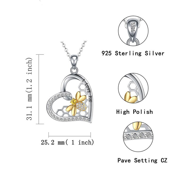 Heart 18K Gold Plated Honeycomb Bee Necklace Beehive Animal Pendant