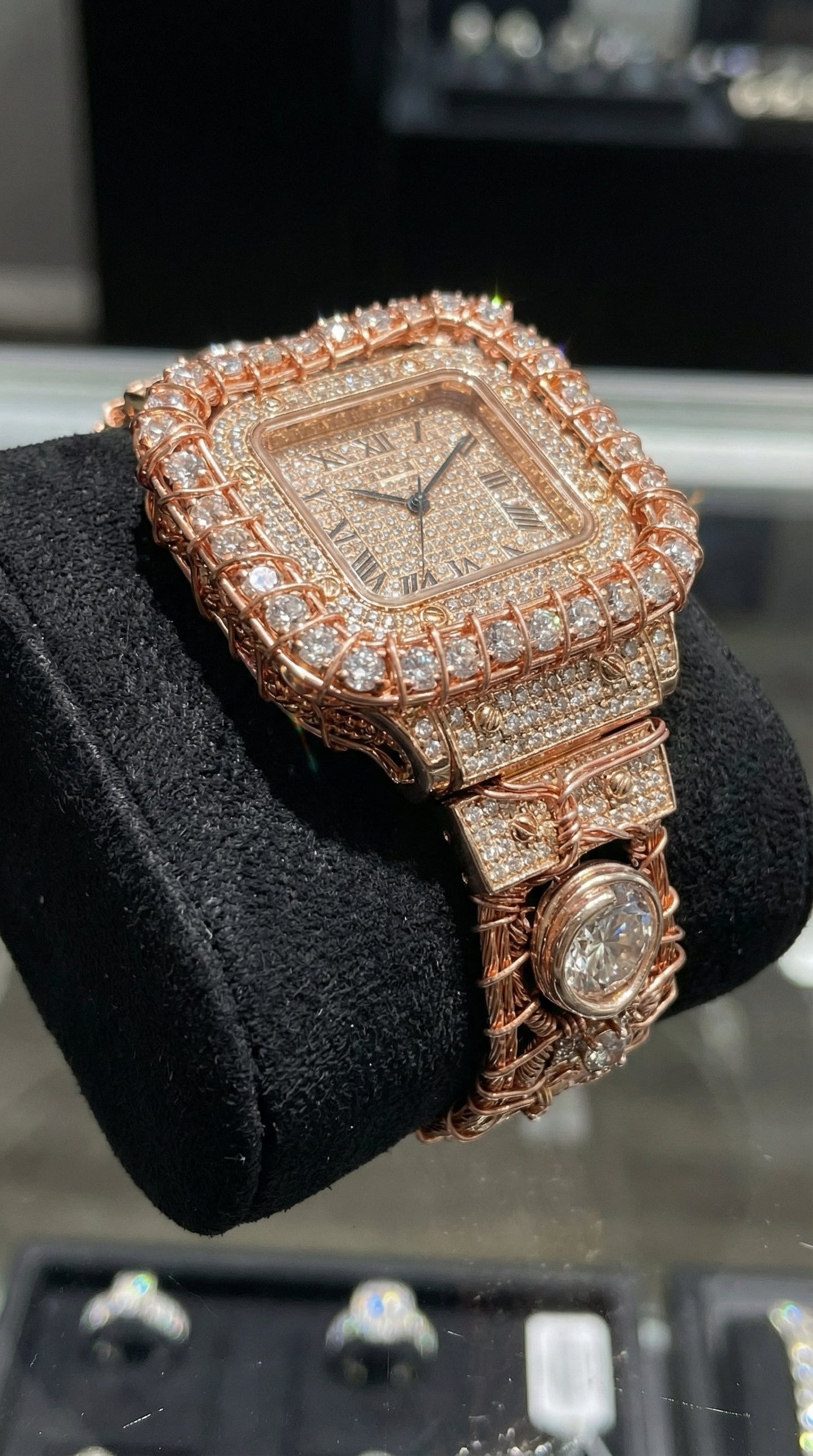 Custom Wire Wrapped pure copper and rose gold moissanite diamond watch