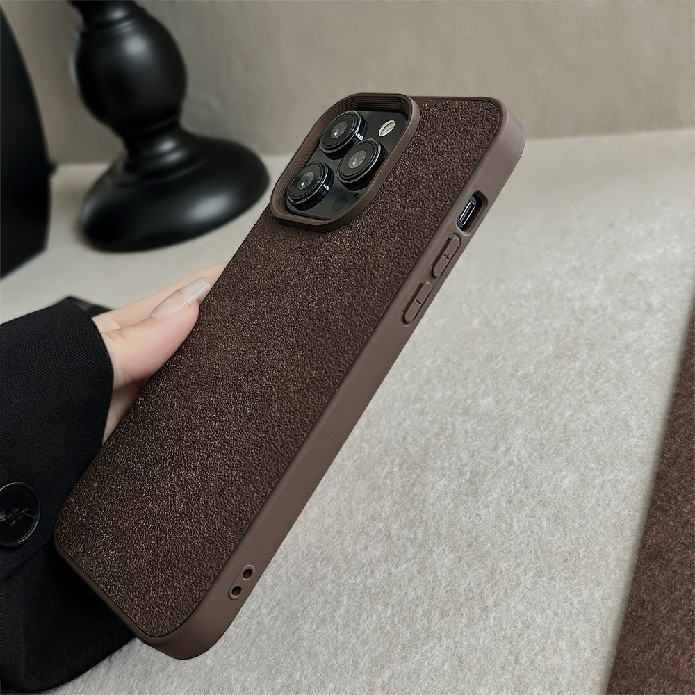 Dark brown moon pit pattern Apple 16 mobile phone case 14promax premium 11 for iPhone13 leather pattern 15 retro
