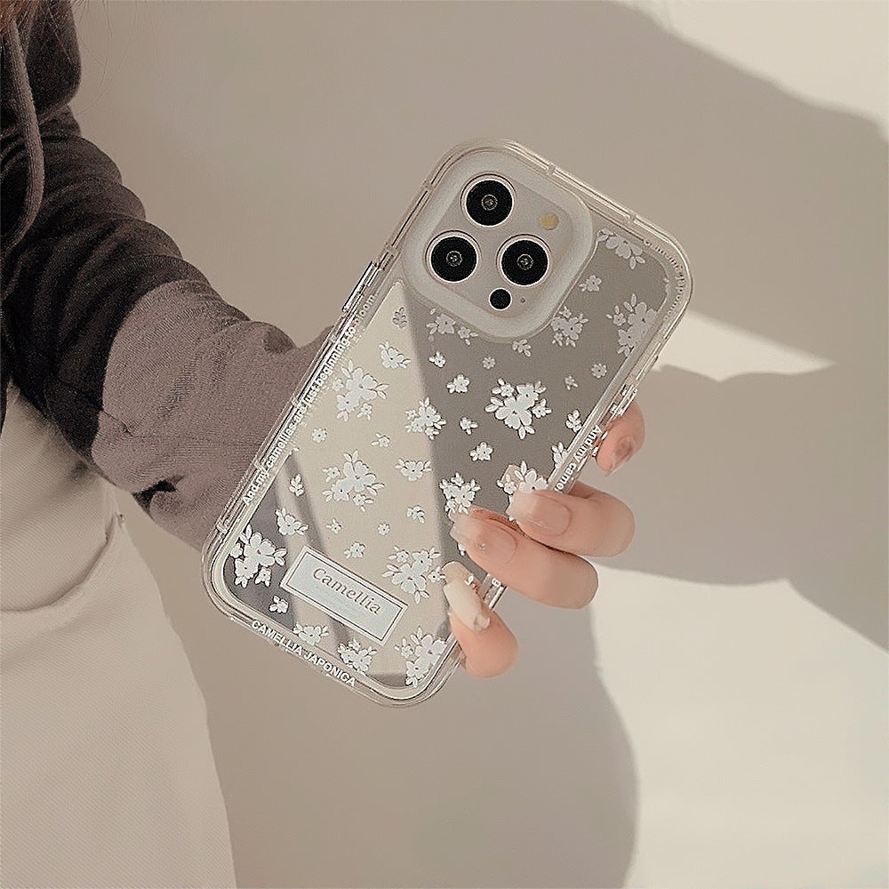 White tea ins gentle and fresh for 17Pro Max Apple 16 mobile phone case iPhone15 mirror 12 lanyard 11