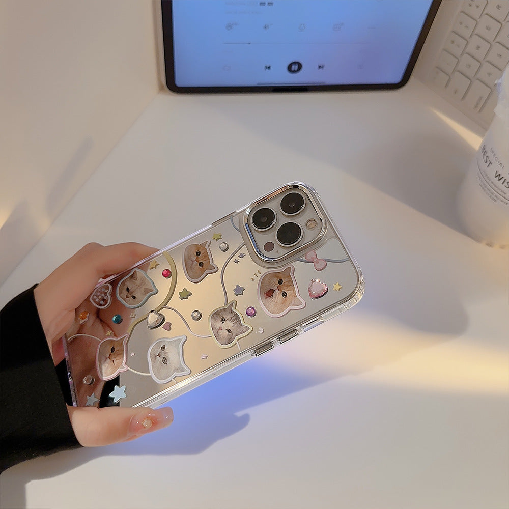 Diamond cat iPhone16 iPhone case 17 Electroplated mirror 13 Advanced sense 12 Applicable to 15pro max