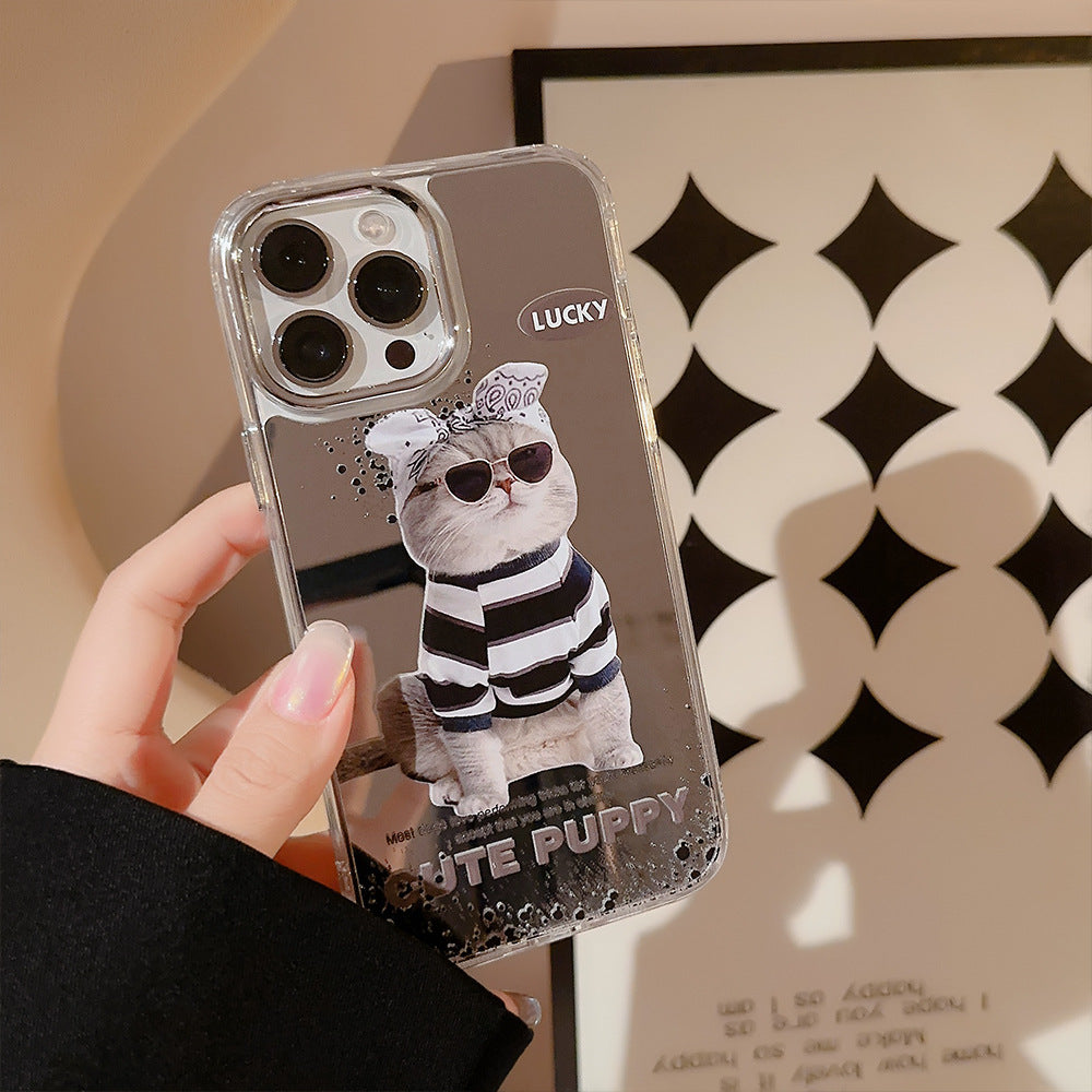 Applicable to 17promax sunglasses cat 14 Apple iPhone16 mobile phone case 11 trendy cool funny 15 electroplated mirror