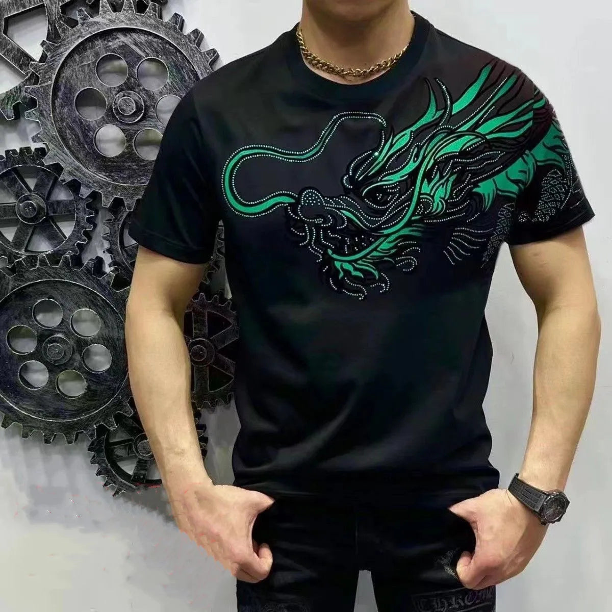 Dragon Men's Cotton T-shirt 2024 New Summer Man Trend Printed Short-sleeved T-shirt Male Breathable Absorbent Tops
