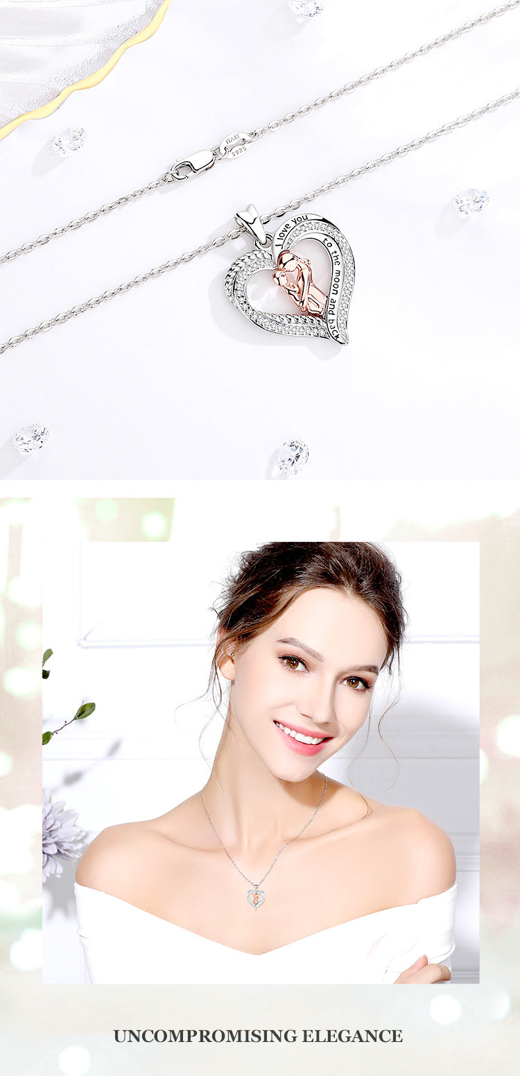 Mother and Baby Rose Gold Necklace Paved-Crystal Heart Pendant Fine Jewelry for Mother's Day gift