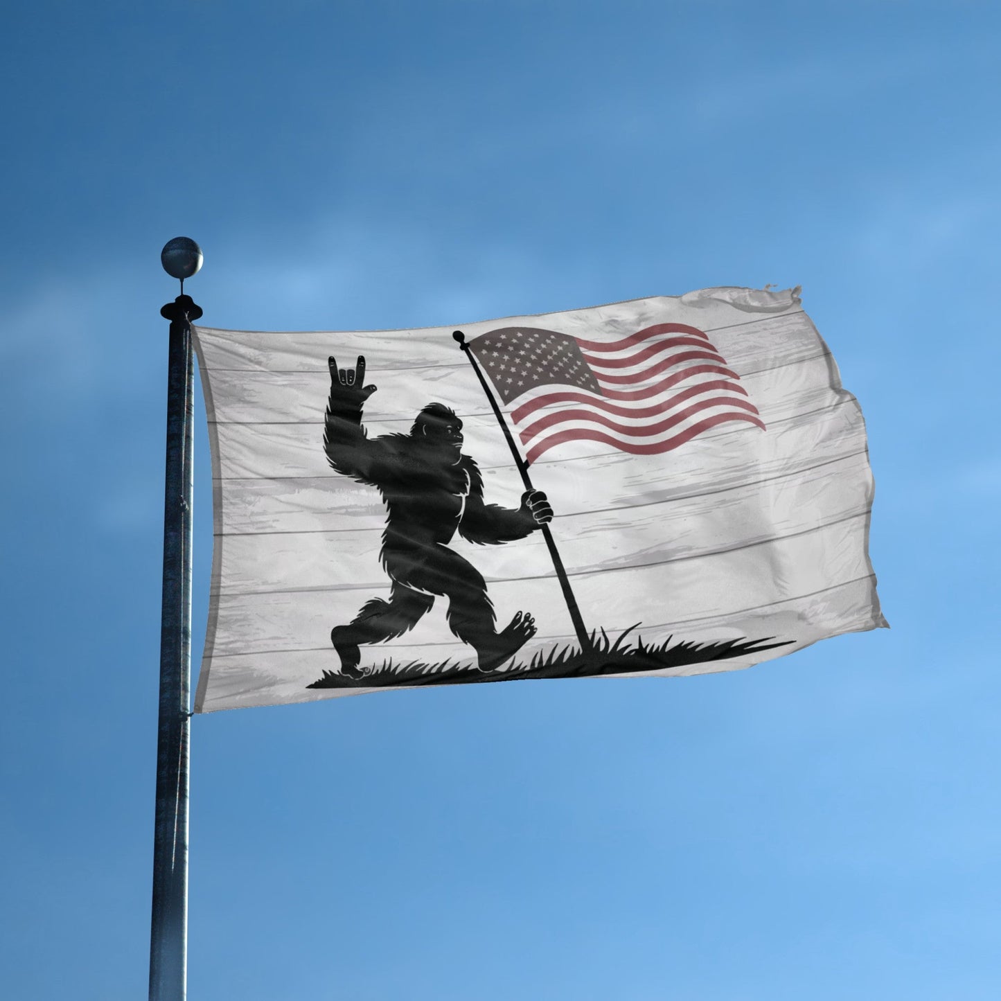 Bigfoot Rock On Patriotic Flag