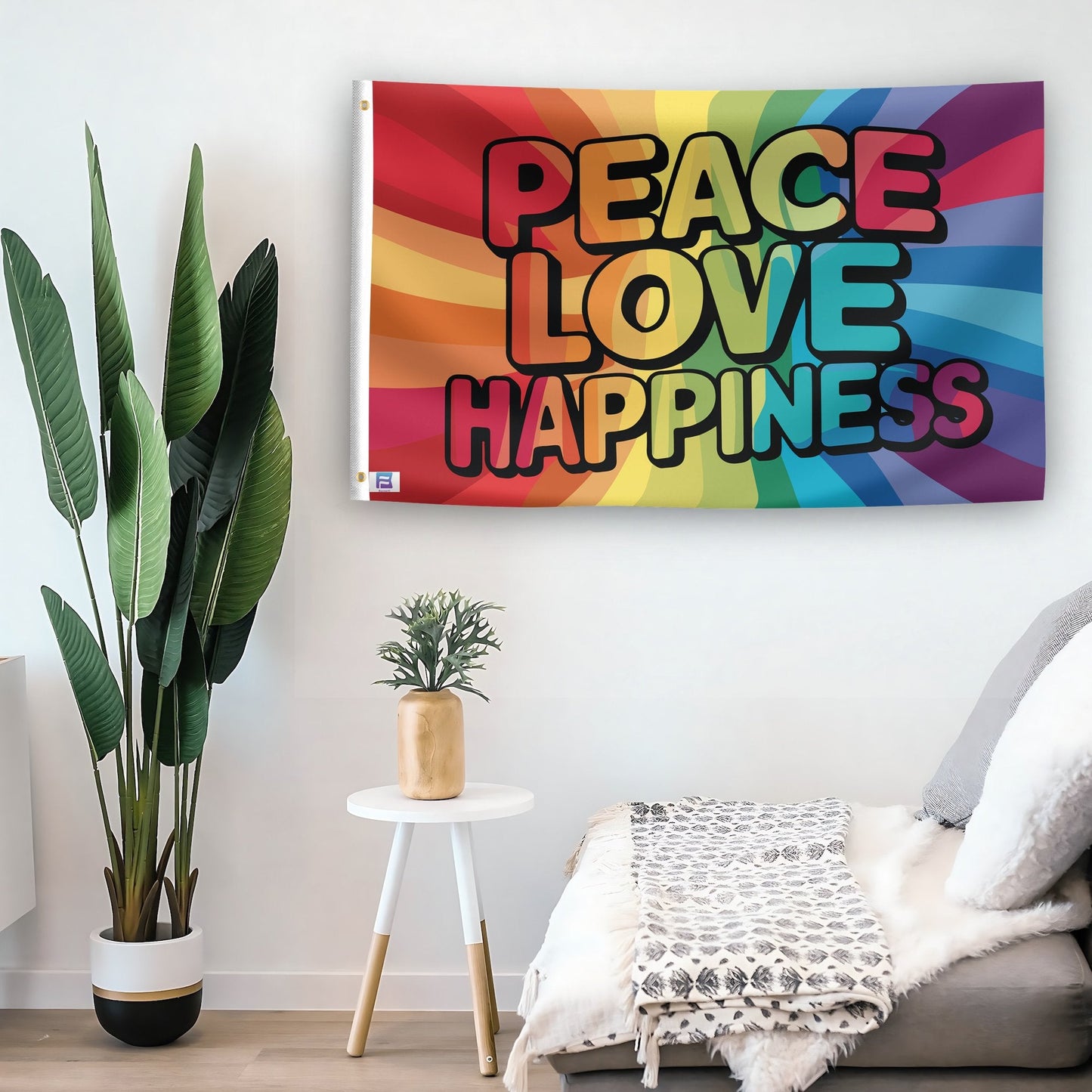 Peace Love Happiness Rainbow Flag