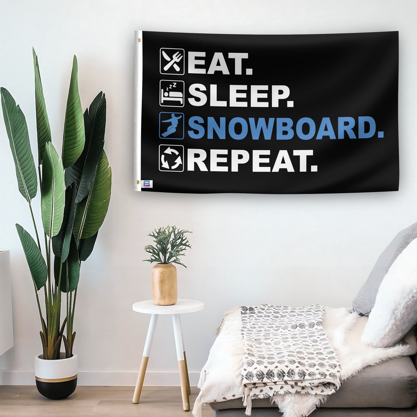 Eat Sleep Snowboard Repeat Flag