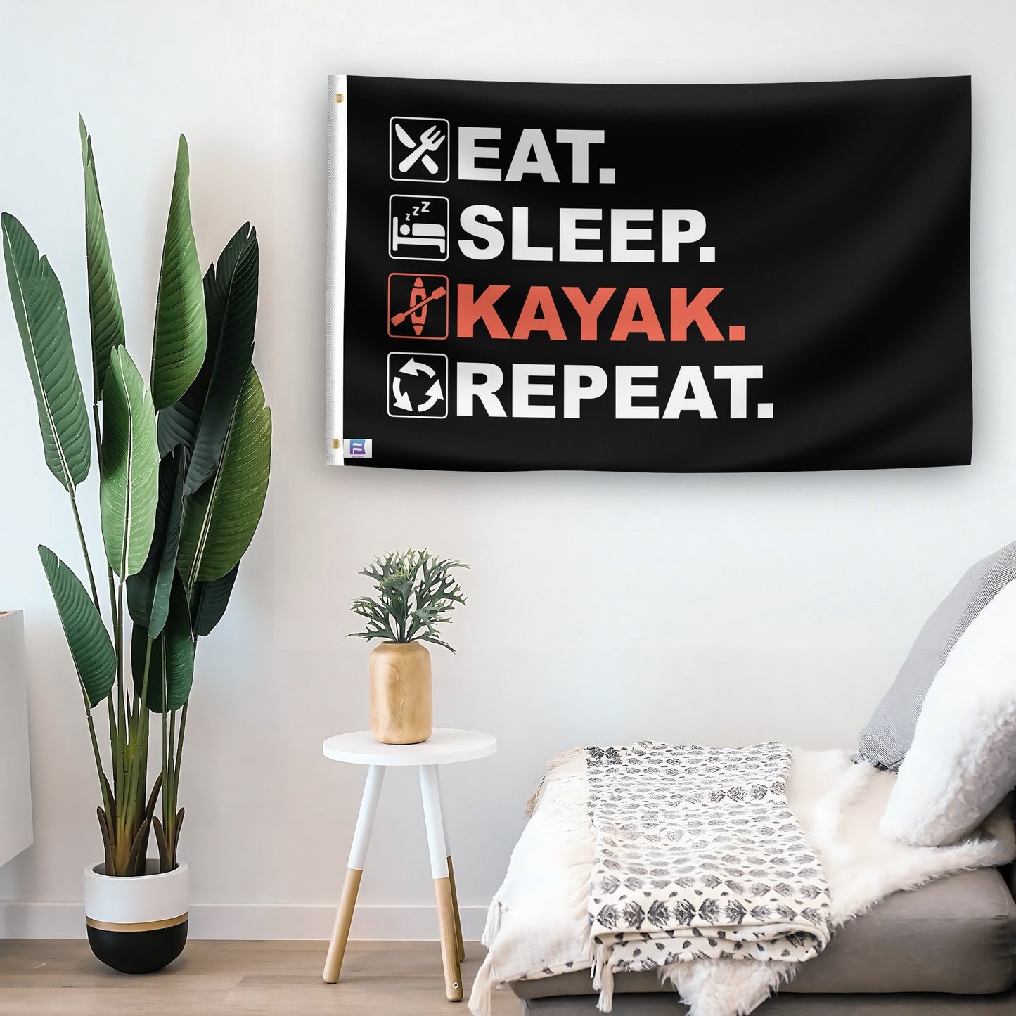 Eat Sleep Kayak Repeat Flag