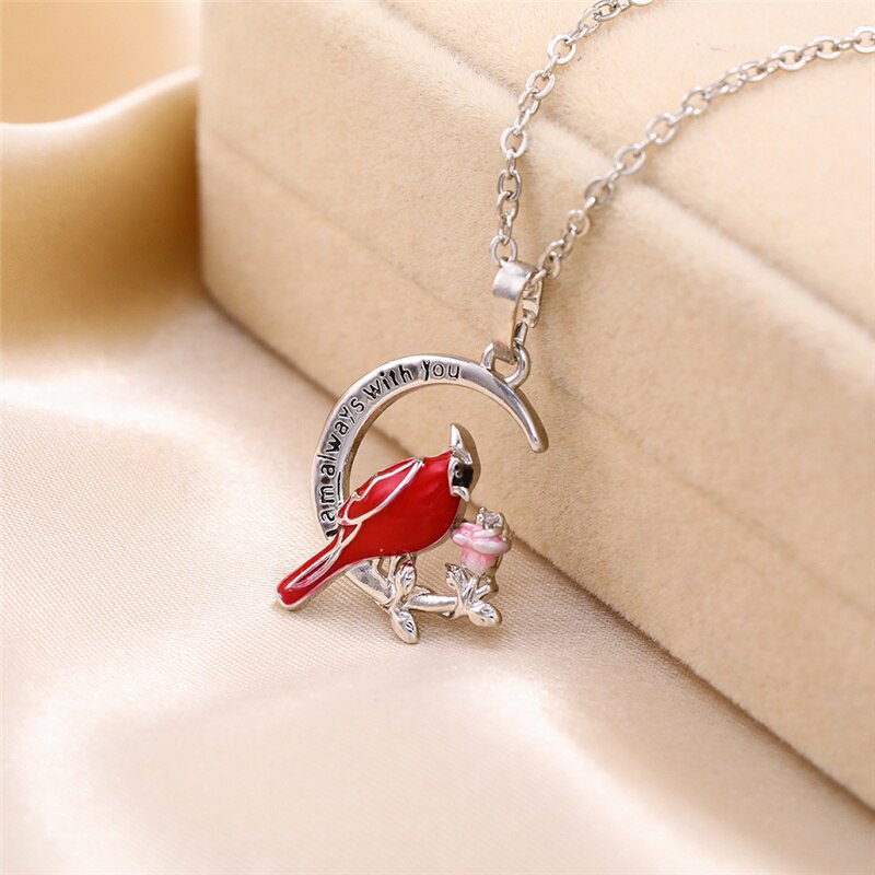 Heart Shaped Cardinal Parrot Necklace Red Bird Cardinals Heart shaped rose