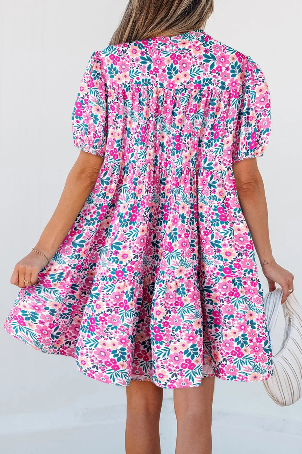 Printed Short Sleeve Mini Shirt Dress