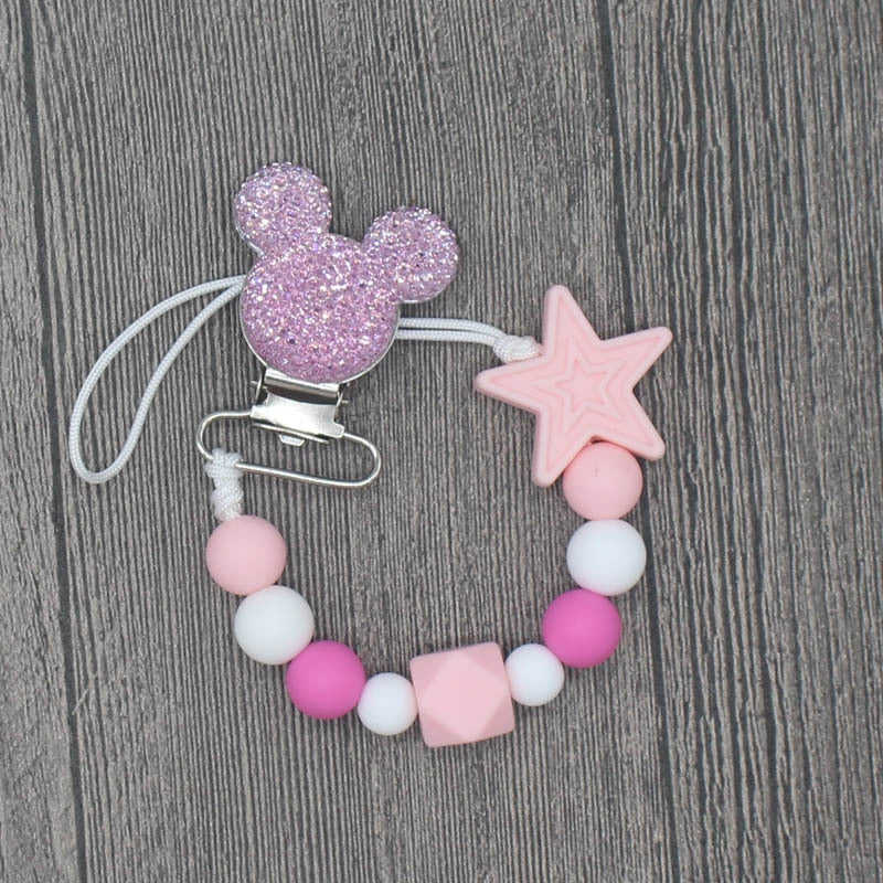 Silicone Round Beads and Star Beads Pacifier Clip Chain Strap Cute Dummy Nipple Leash Strap for Infant Toddler Baby Feeding