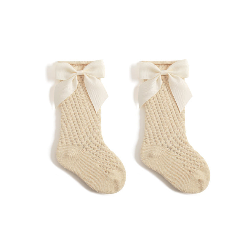 Children's Socks Combed Cotton Girl Baby Bow Princess Socks Hollow Mesh Dance Socks
