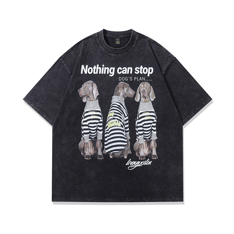 Vintage Dachshund Print Cotton Tee - Harajuku Style