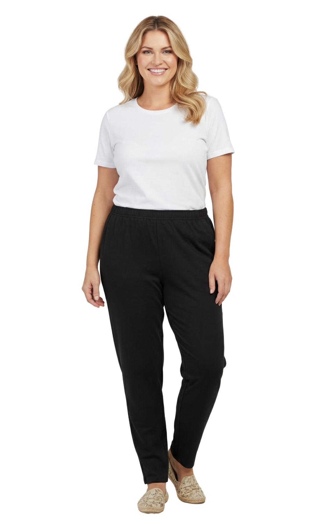 Women's Knit Pull on Pants - Cotton Blend with Flat Front waistband
