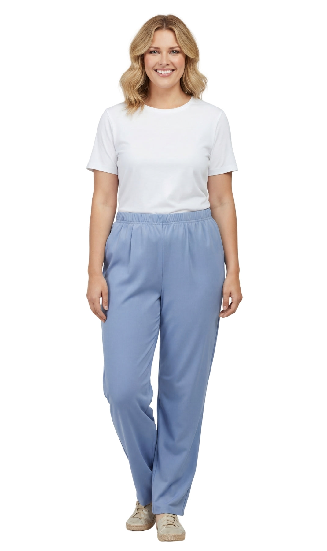 Women's Knit Pull on Pants - Cotton Blend with Flat Front waistband