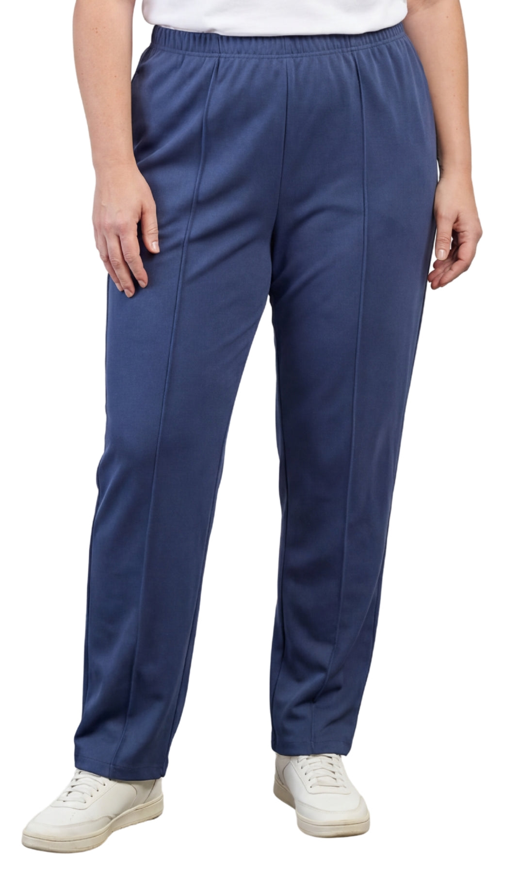 Womens Classic Poly Knit Pants - Pull On Slacks with Elastic Waist