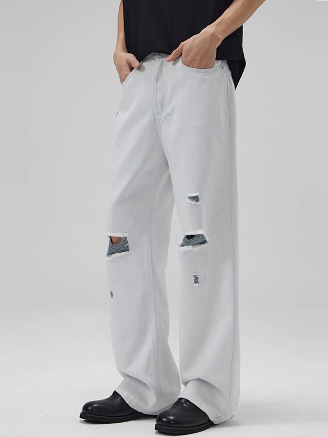 Men's Full Size Distressed Wide Leg Jeans Plus Size