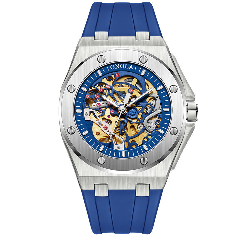 Fully automatic mechanical watch for men fashionable multi-color silicone tape waterproof watch