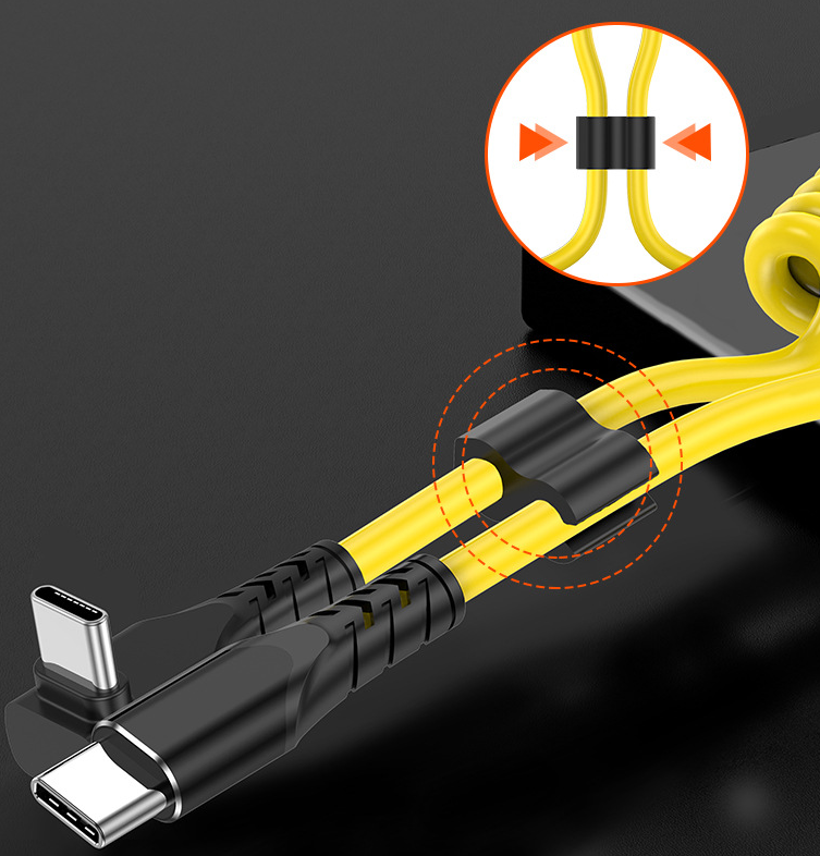 Spring car PD data cable 60w 2-in-1 elbow telescopic fast charging cable suitable for Ideal Wenjie Tesla