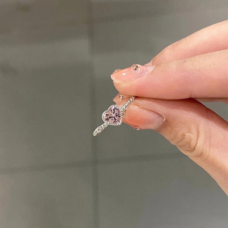 Dopamine love colored zircon diamond ring female niche index finger high-end fashion personality open ring