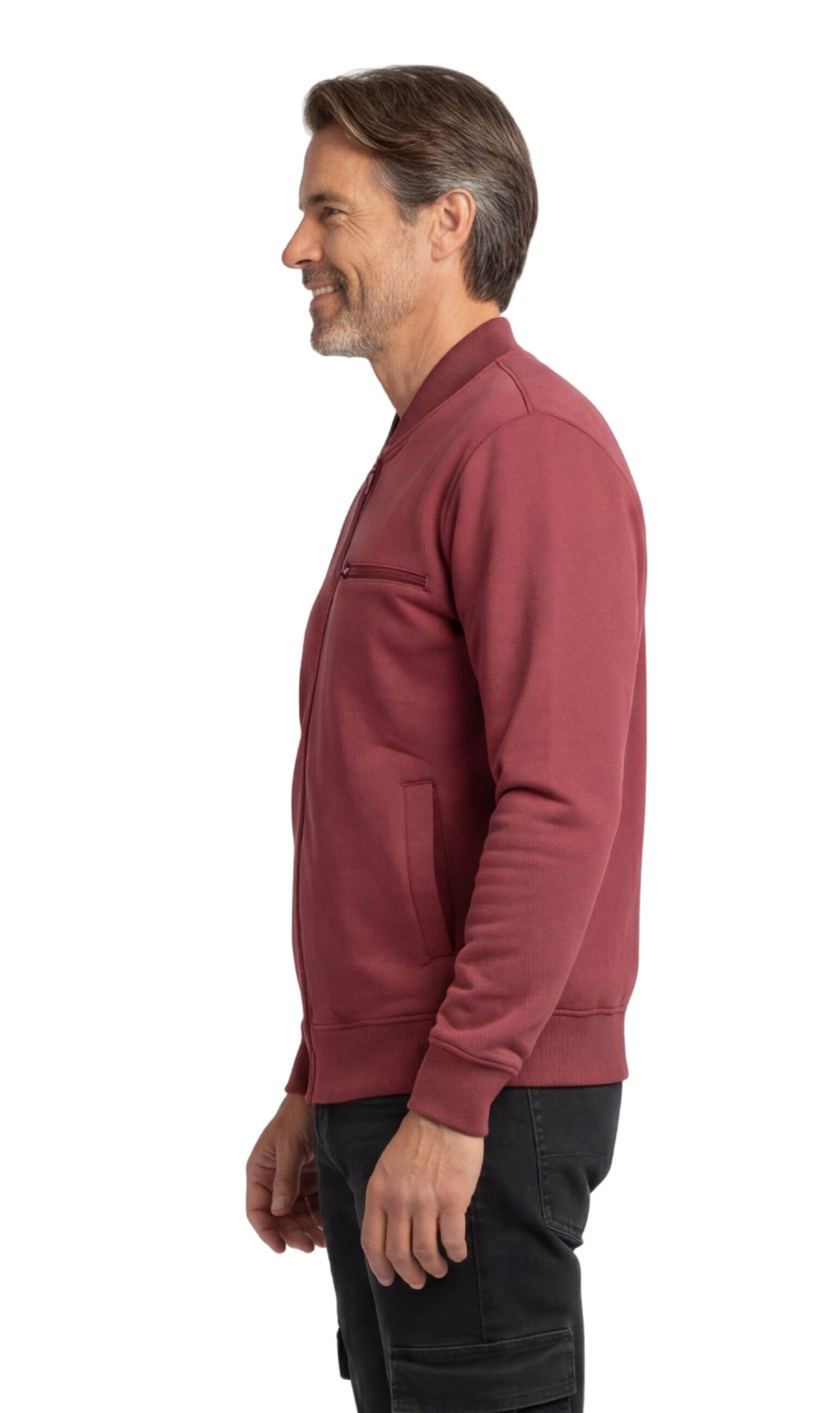 Men's Classic Zip-Up Baseball Fleece Jacket in Lightweight Cotton Blend Fabric with Sporty Edge