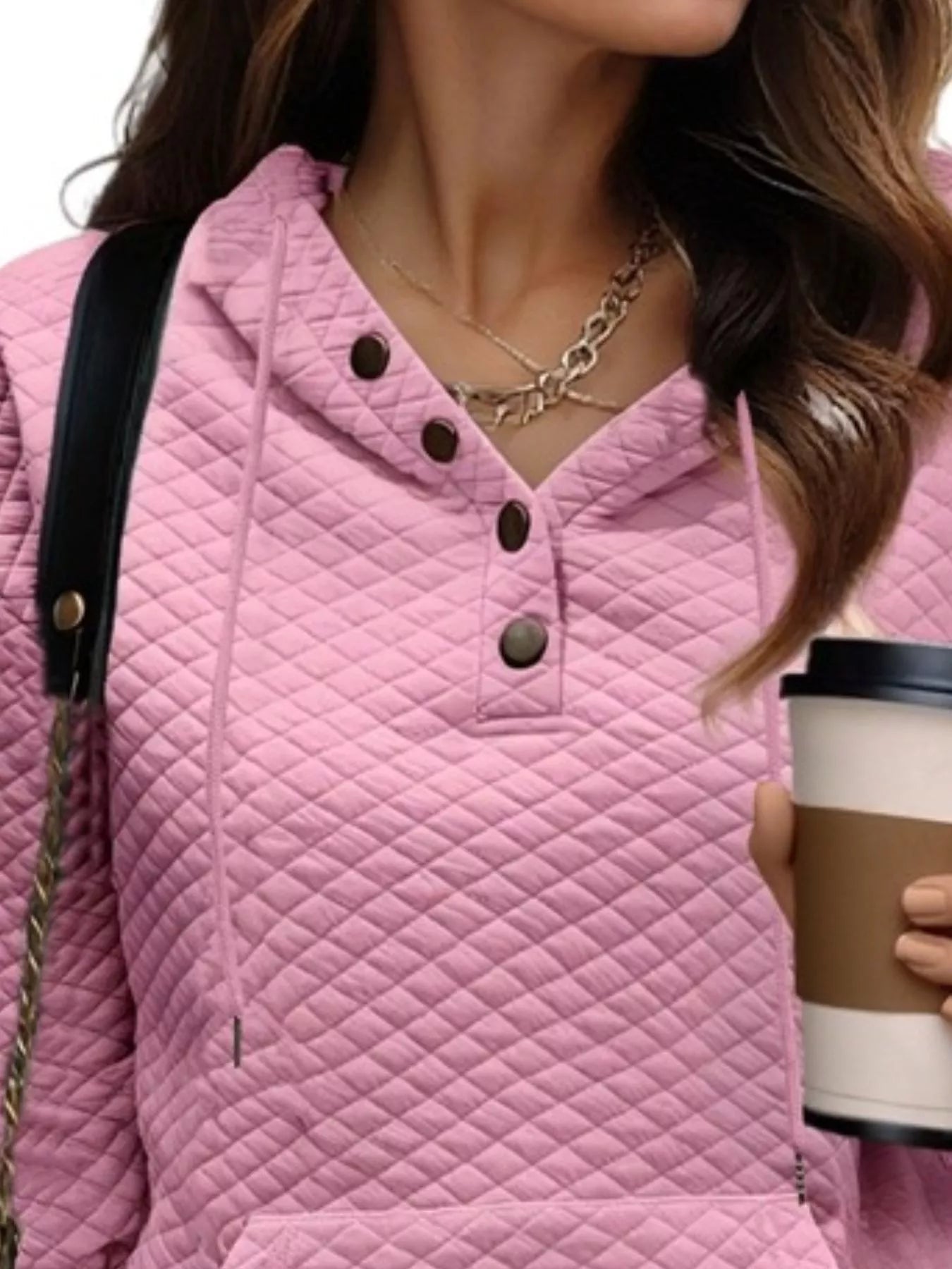 Drawstring Textured Dropped Shoulder Hoodie