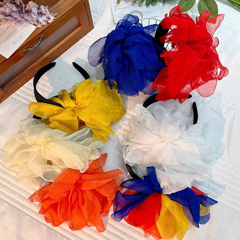 Oversized and exaggerated handmade fabric flower versatile headband