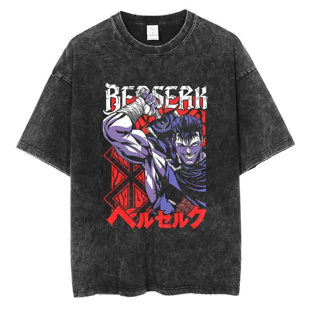 Men's Washed Black Hip Hop Streetwear T-Shirt