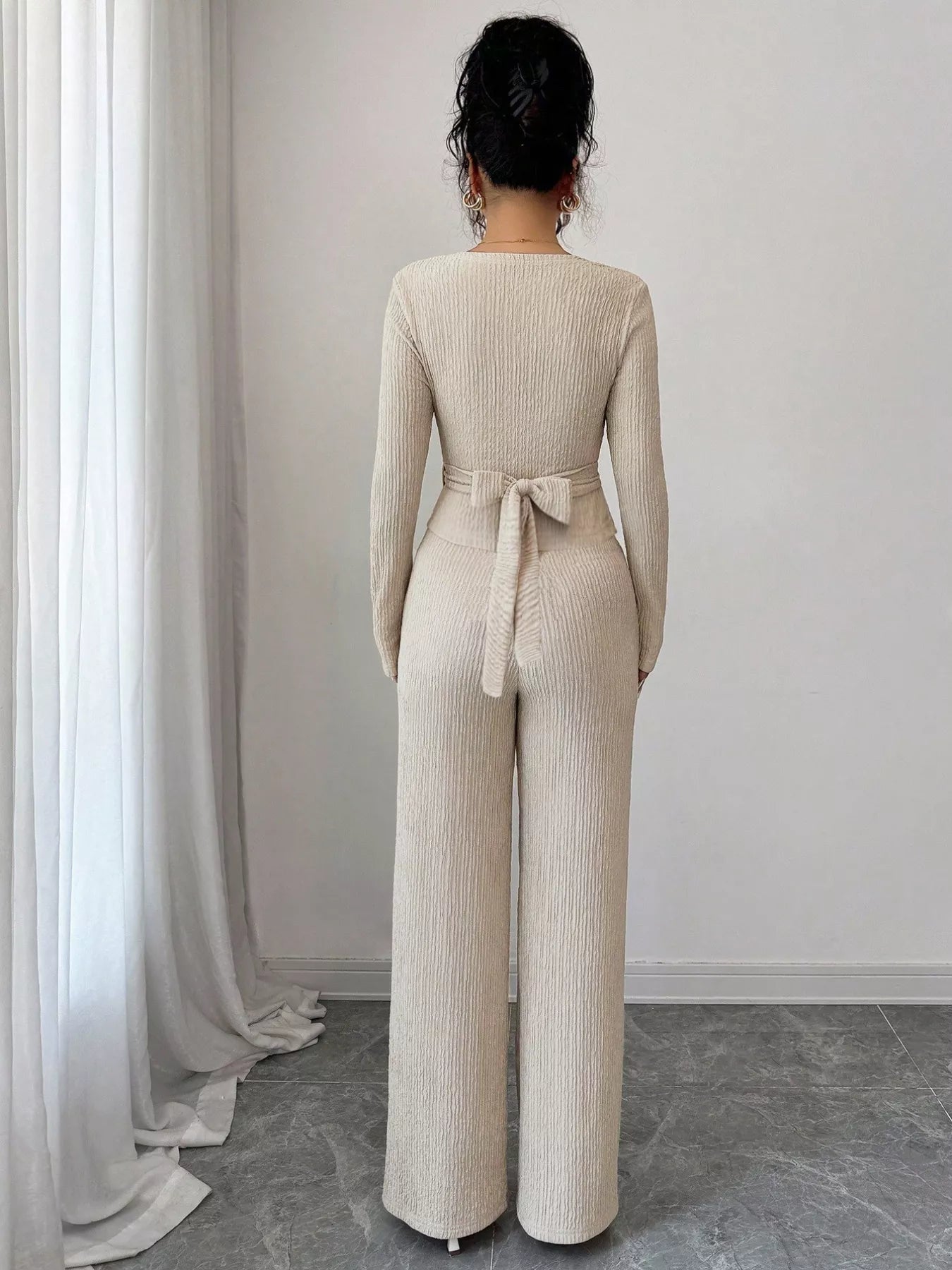 Metal Buckle Long Sleeve Top and Pants Set