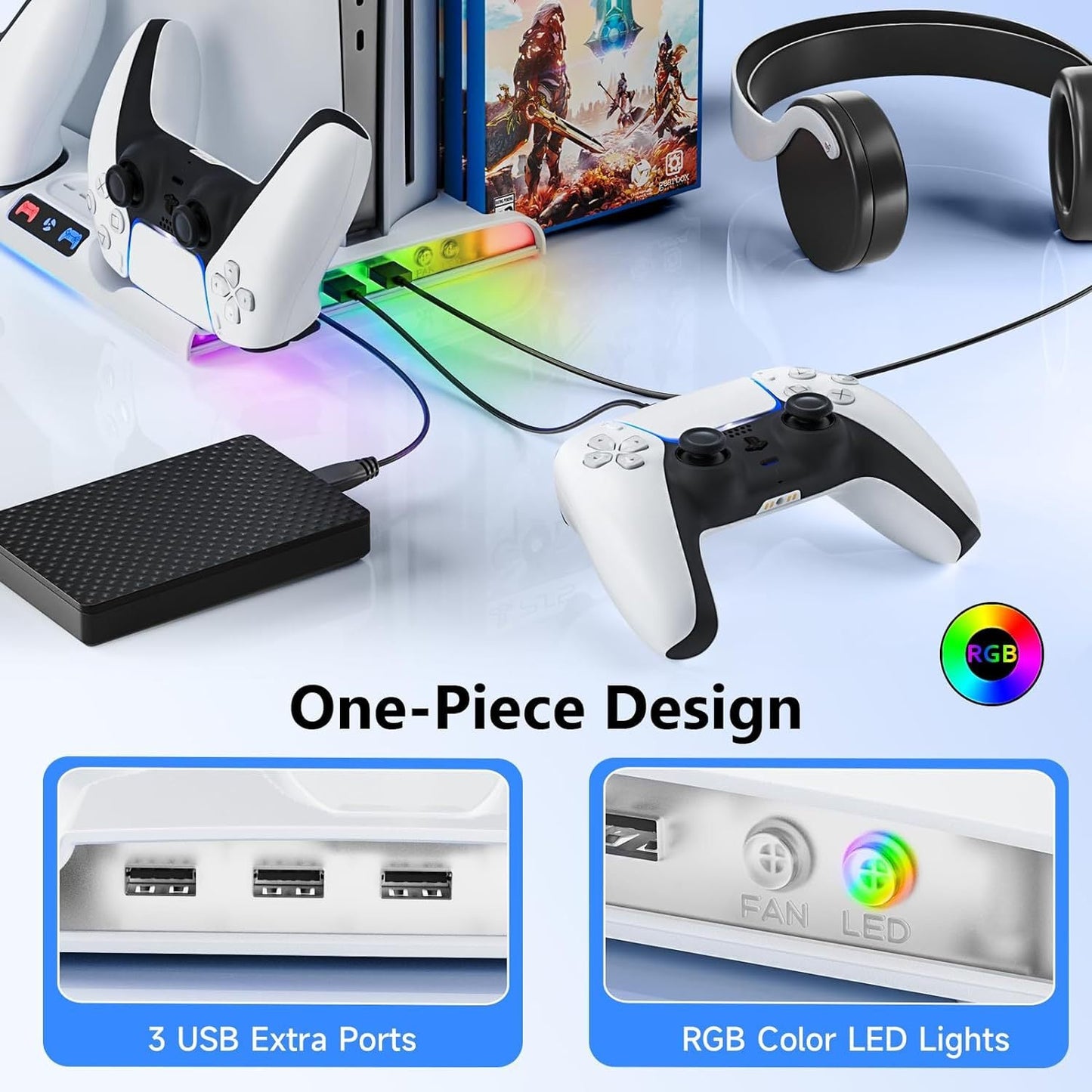 PS5 SLIM dedicated charging dock p5SLIM cooling base thin fan disc storage rack