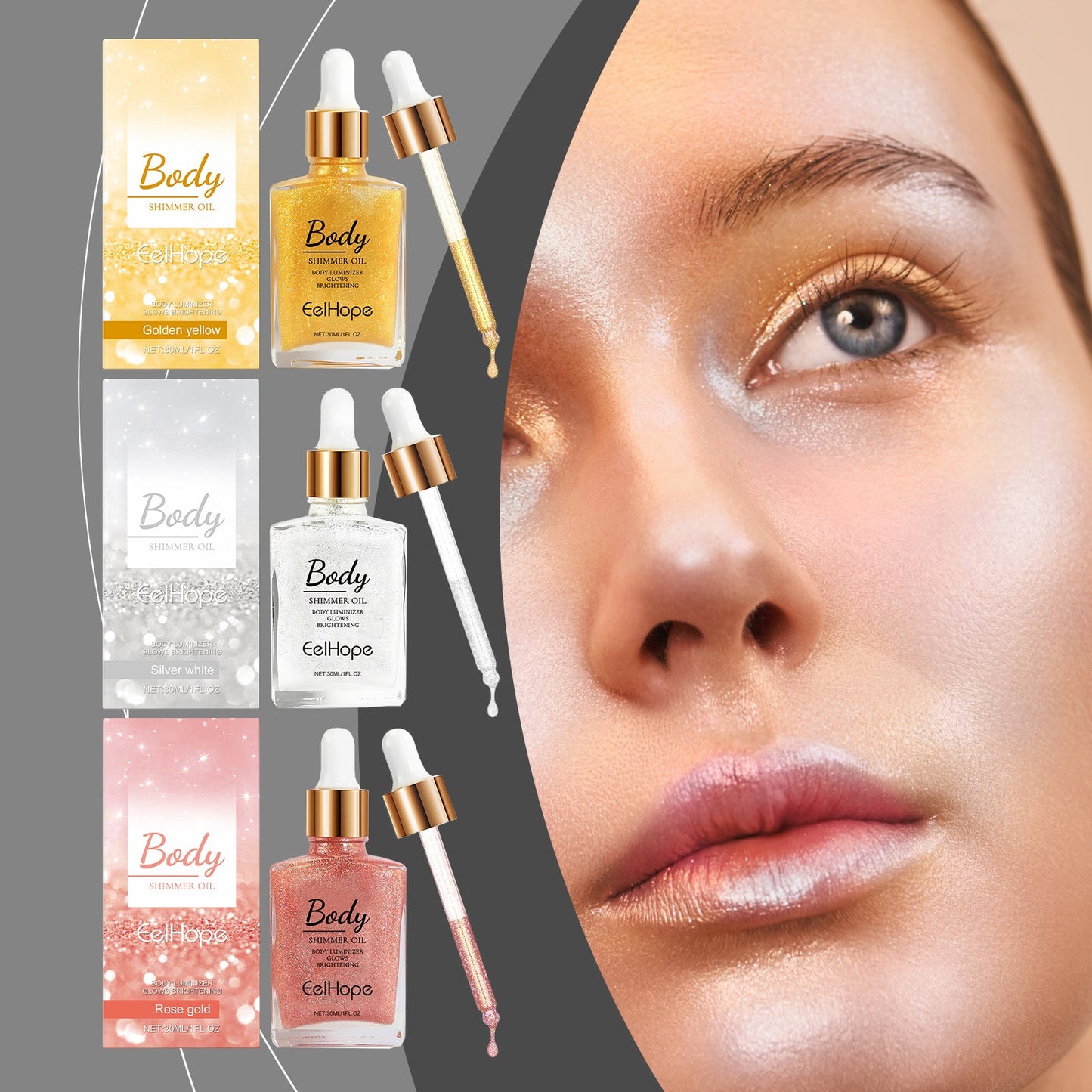 Body Glitter Oil, Facial Body Liquid Highlighter Moisturizer Easy To Apply Party Focus Brightening