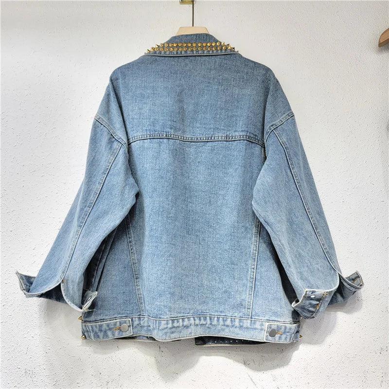 Colorful Beaded Denim Jacket - Harajuku Style