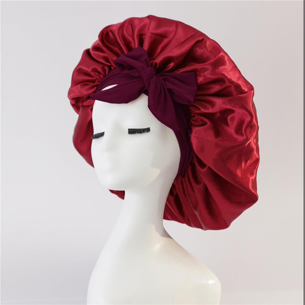 Elastic ribbon bow color Ding round hat solid color night cap wide-brimmed beauty hairdressing head scarf hat