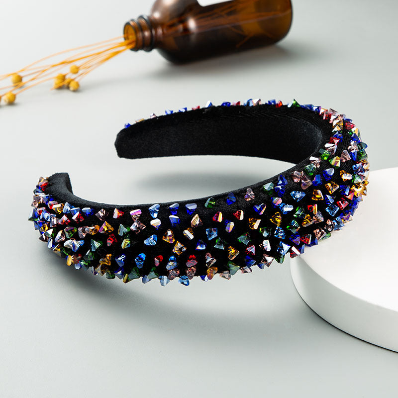 New Baroque Headband Feminine Color Hand-Stitched Glass Bead Headband Thin Sponge Headband