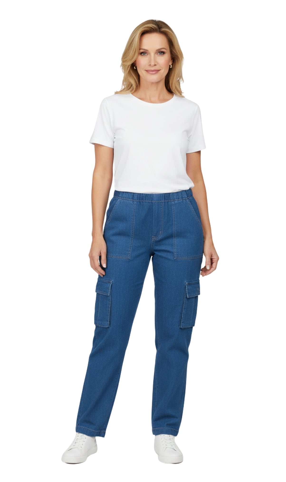 Women's Lightweight Elastic Stretch Waist Casual Denim Pull-on Cargo Pants