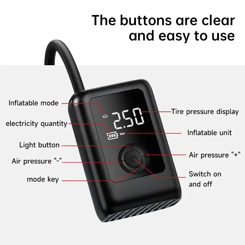 150PSI Rechargeable Electric Tire Pump with Light & LCD: for cars, bikes