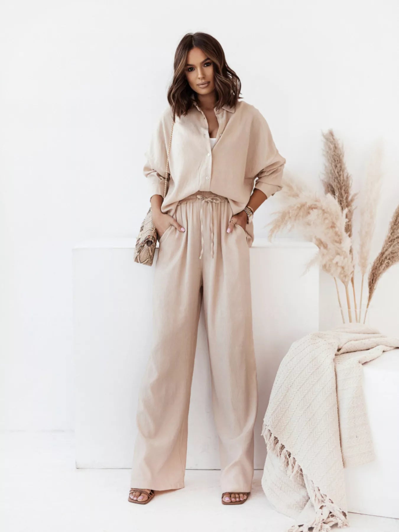 Full Size Button Up Shirt and Pants Set Plus Size