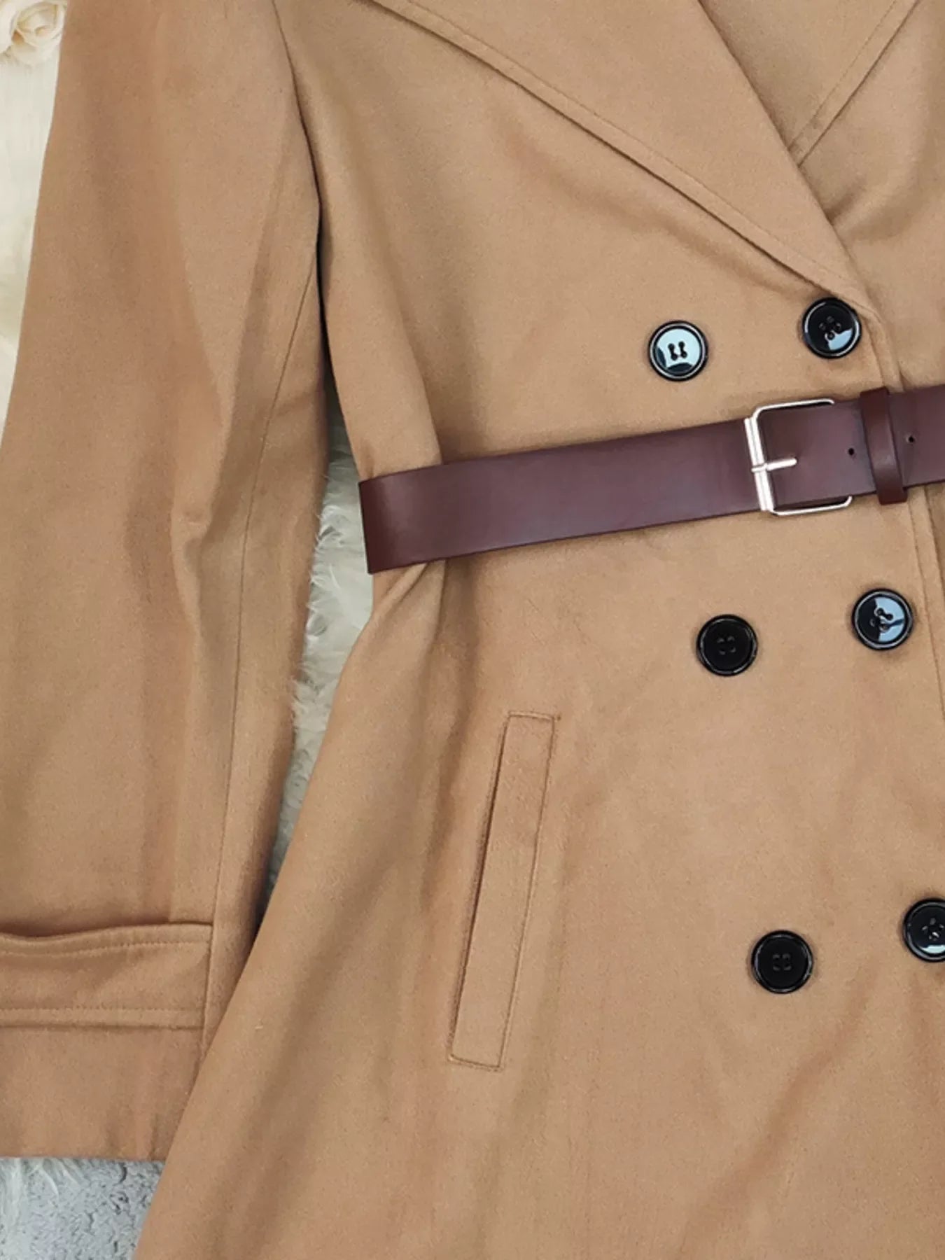 Double-Breasted Wool Blend Coat